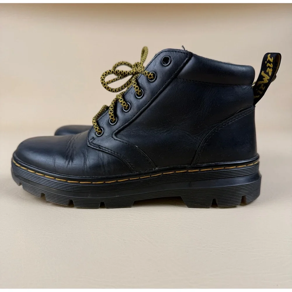 Dr. Martens 8 Bonny Leather Boots Grunge Utility Black Yellow Laces - Picture 2 of 7